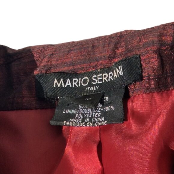 Mario Serrani Tie-Waist Metallic Wine Red Ruched Blazer Jacket - Size 10 - Picture 6 of 11
